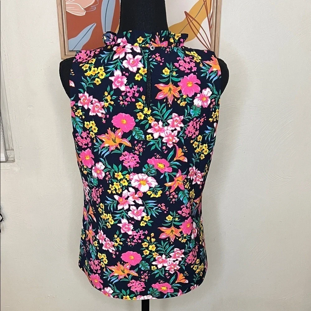 J. Crew Printed Ruffleneck Top Blouse Navy Floral Size XS